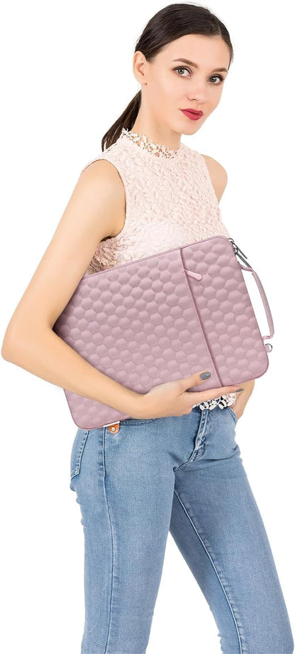 MOSISO Laptop Sleeve Compatible with MacBook Air/Pro, 13-13.3 inch Notebook, Compatible with MacBook Pro 14 inch M3 M2 M1 Chip 2023-2021, Hexagon Vertical Bag with Small Case&Side Handle&Belt, Pink iMosiso