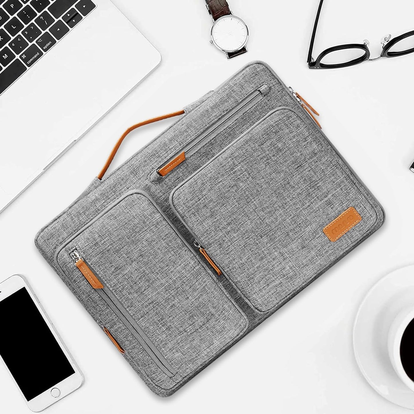 MOSISO 360 Protective Laptop Sleeve Compatible with MacBook Air/Pro, 13-13.3 inch Notebook, Compatible with MacBook Pro 14 inch M2 M1 2023-2021, Side Open Bag with 4 Zipper Pockets&Handle&Belt, Gray iMosiso