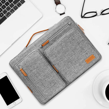 MOSISO 360 Protective Laptop Sleeve Compatible with MacBook Air/Pro, 13-13.3 inch Notebook, Compatible with MacBook Pro 14 inch M2 M1 2023-2021, Side Open Bag with 4 Zipper Pockets&Handle&Belt, Gray iMosiso