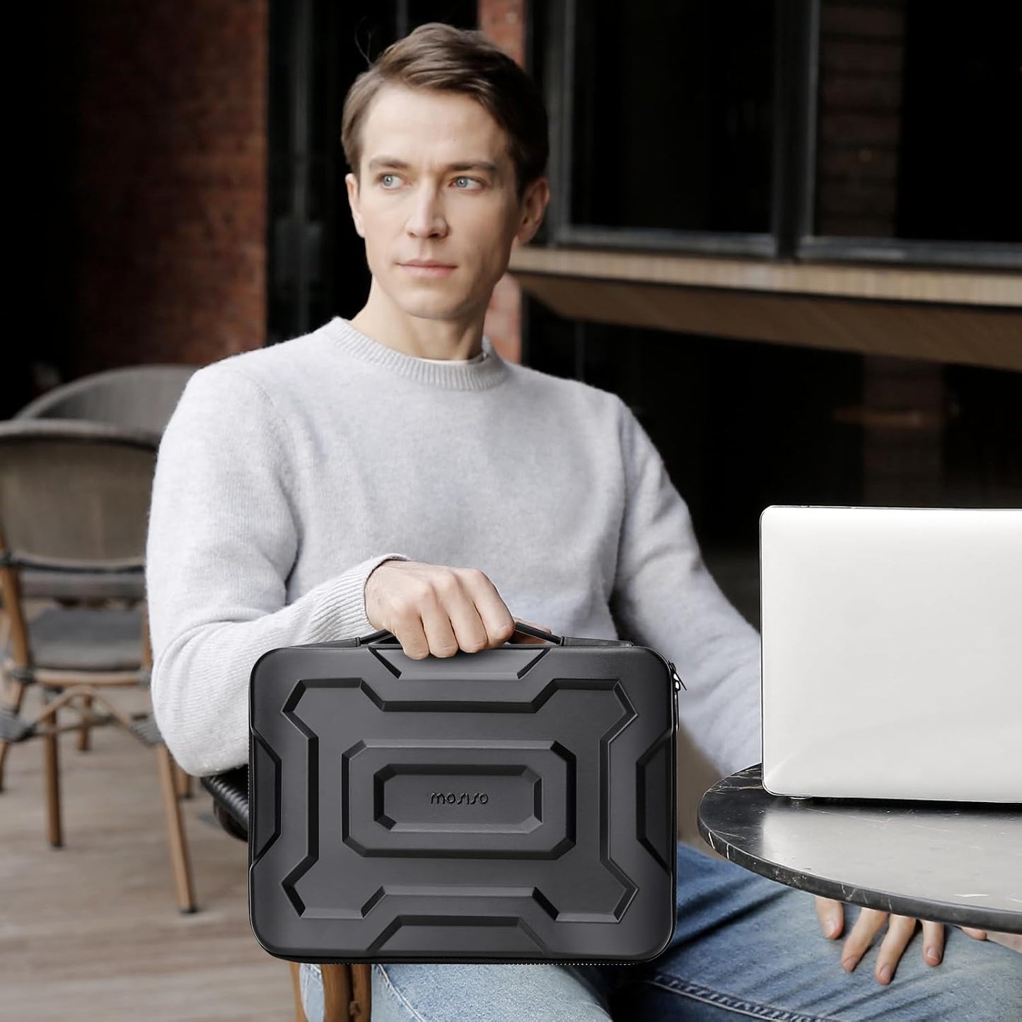 MOSISO 13-16 inch Laptop Hard Case, Waterproof Shockproof Computer Bag Compatible with MacBook HP Dell, Mechanical Geometric EVA Carrying Sleeve Laptop Case Hard Shell with Handle, Black