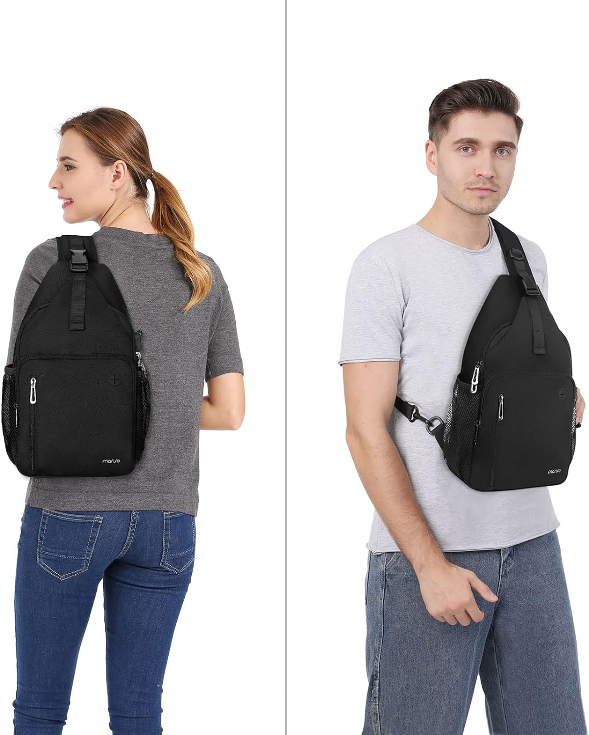 MOSISO Sling Backpack Bag, Crossbody Shoulder Bag Travel Hiking Daypack Chest Bag with Front Square Pocket&USB Charging Port,Black iMosiso