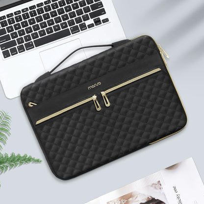 MOSISO 360 Protective 13-14 inch Laptop Sleeve Compatible with MacBook Air/Pro, 13-13.3 inch Notebook, Compatible with MacBook Pro 14, Square Quilted Side Open Bag with 3 Pockets&Handle&Belt, Black iMosiso