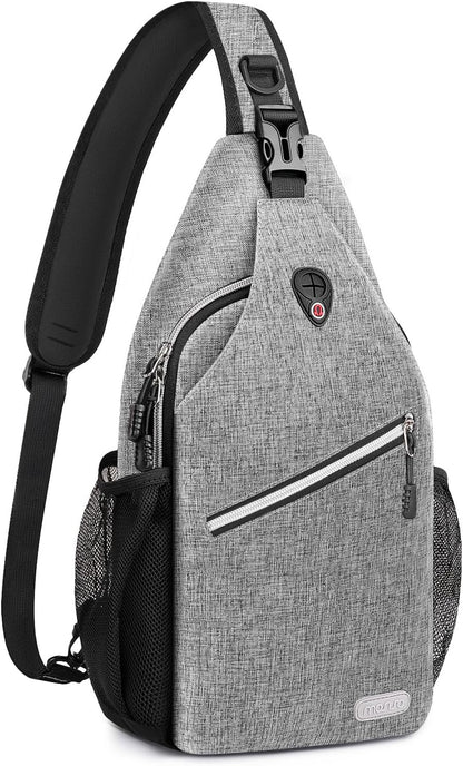 MOSISO Water Resistant Sling Backpack, Unisex Crossbody Chest Daypack with Multi Pockets & Dual Side Mesh Holders, Adjustable Strap Fits 10.9 Inch Tablet for Travel Hiking Commute