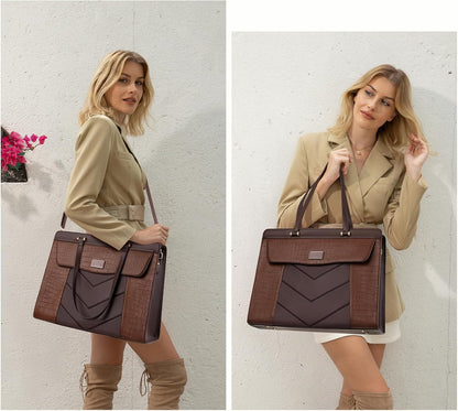 MOSISO Laptop Tote Bag for Women, 15.6 inch PU Leather Large Capacity Bags