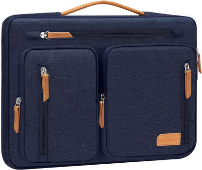 MOSISO 360‑Degree Cushioned Laptop Sleeve Case for 13‑15.6 Inch Notebooks, Multi‑Zipper‑Pocket Carrying Briefcase with Tuck‑Away Handle, Side‑Opening Zipper & Back Luggage Strap