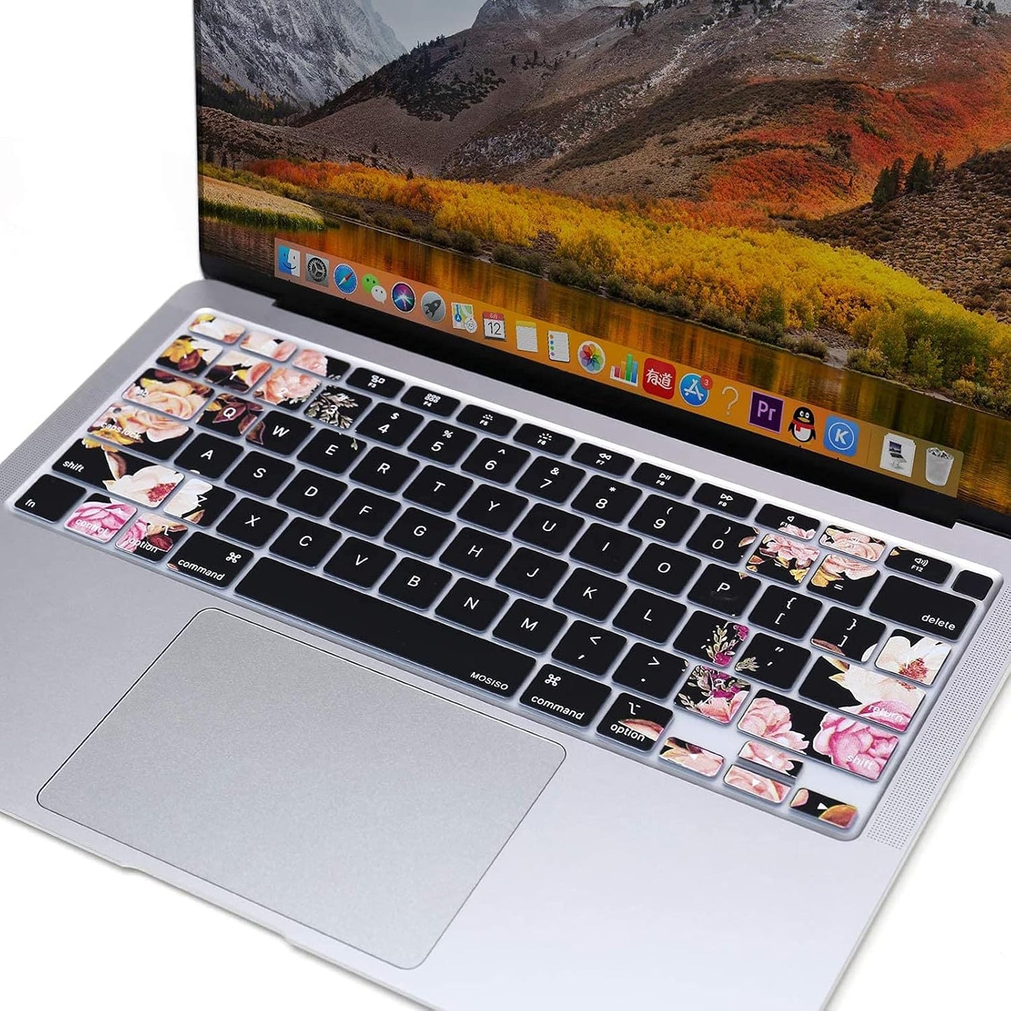 MOSISO Peony Keyboard Cover Only Compatible with MacBook Air 13 inch 2021 2020 Release A2337 M1 A2179 Retina Display with Touch ID Backlit Magic Keyboard, Waterproof Protective Silicone Skin, Black