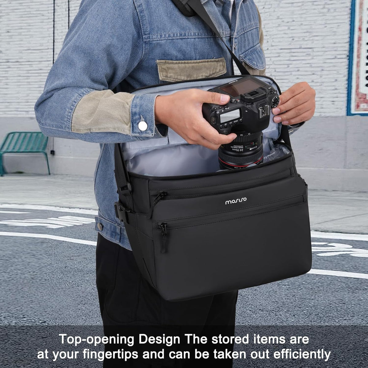 MOSISO Crossbody Camera Bag with Custom Removable Dividers. Fits DSLR, Mirrorless Cameras, Drones & Gimbals.