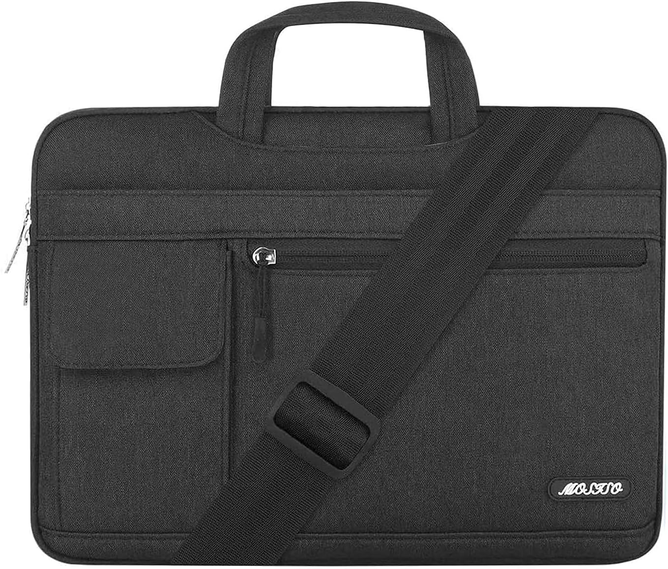 MOSISO Laptop Shoulder Bag Compatible with MacBook Air/Pro,13/13.3/16 inch Notebook,Compatible with MacBook Pro 14 inch M5 M4 M3 M2 M1 2026-2021,Polyester Flapover Briefcase Sleeve Case, Black