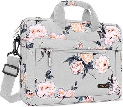 MOSISO Laptop Shoulder Bag for Women, 13.3-15.6 inch Computer Bag Compatible with MacBook Air 15 inch/Pro 16 inch, HP Dell Lenovo Asus, 15.6 inch Camellia Sleeve with Adjustable Depth at Bottom, Grey