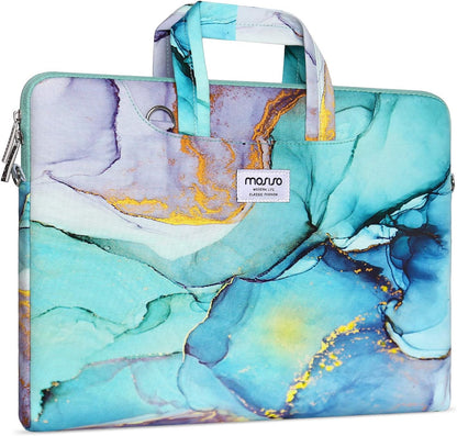 MOSISO Marble‑Pattern Laptop Shoulder Bag Briefcase Sleeve for 13‑Inch MacBook & Notebooks, Multi‑Pocket with Tuck‑Away Handles, Removable Adjustable Shoulder Strap & Back Luggage Strap