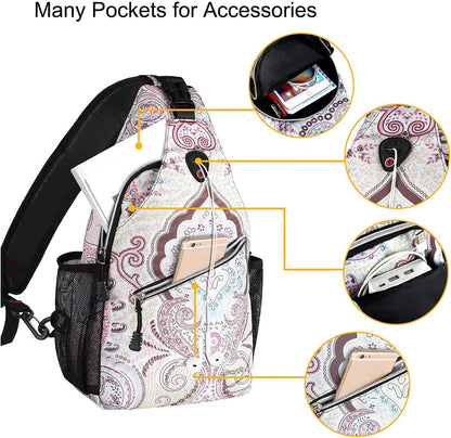 MOSISO Sling Backpack,Travel Hiking Daypack Pattern Rope Crossbody Shoulder Bag, National Style