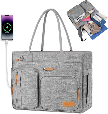 MOSISO Multi-Pocket Teacher Tote Bag, 15.6-Inch Laptop Compatible, USB Charging Port, Insulated Side Pockets & Rear Trolley Sleeve