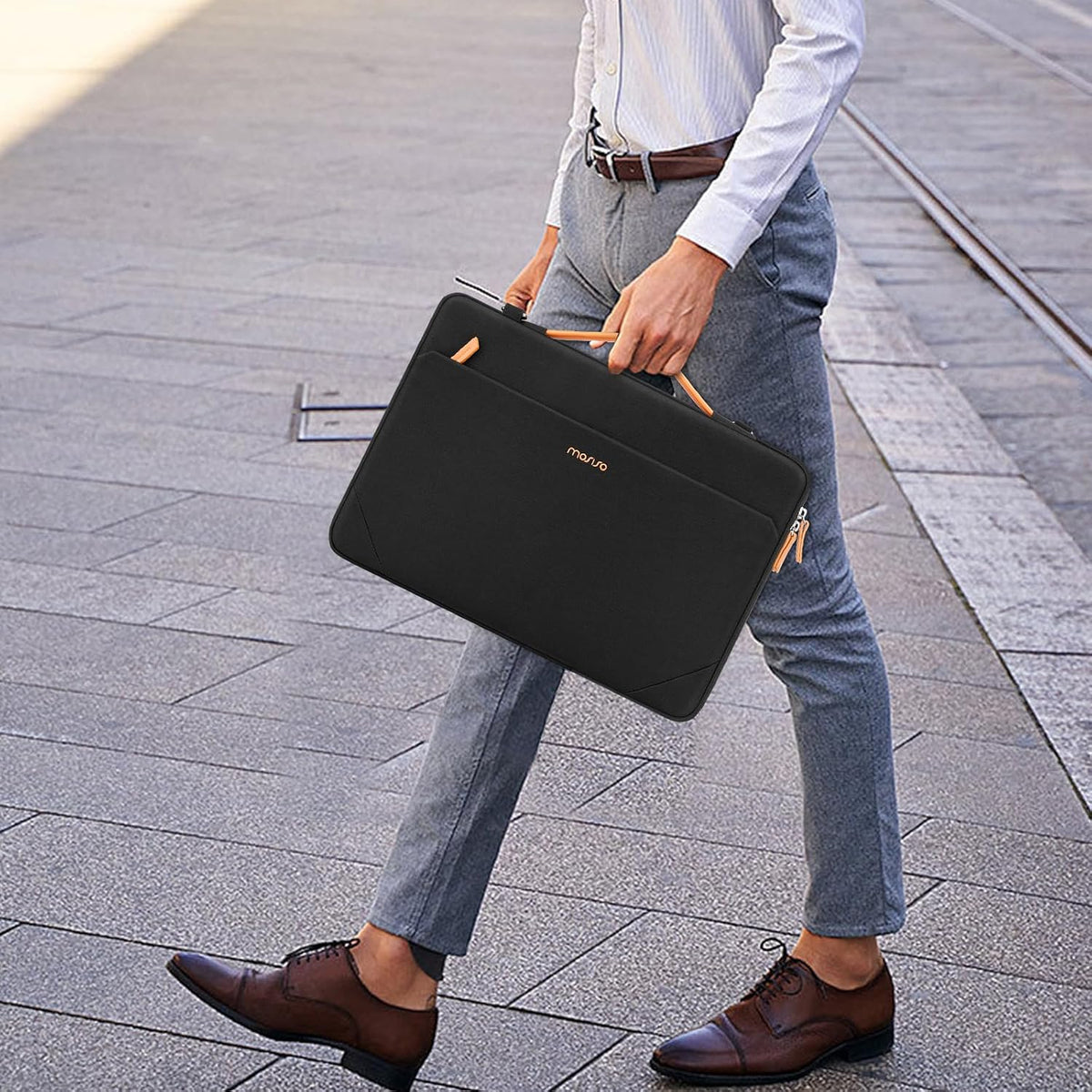 MOSISO 360 Protective Laptop Shoulder Bag 15.6 Inch — Side Open Messenger with 4 Zipper Pockets, Handle & Trolley Belt for MacBook HP Dell Lenovo
