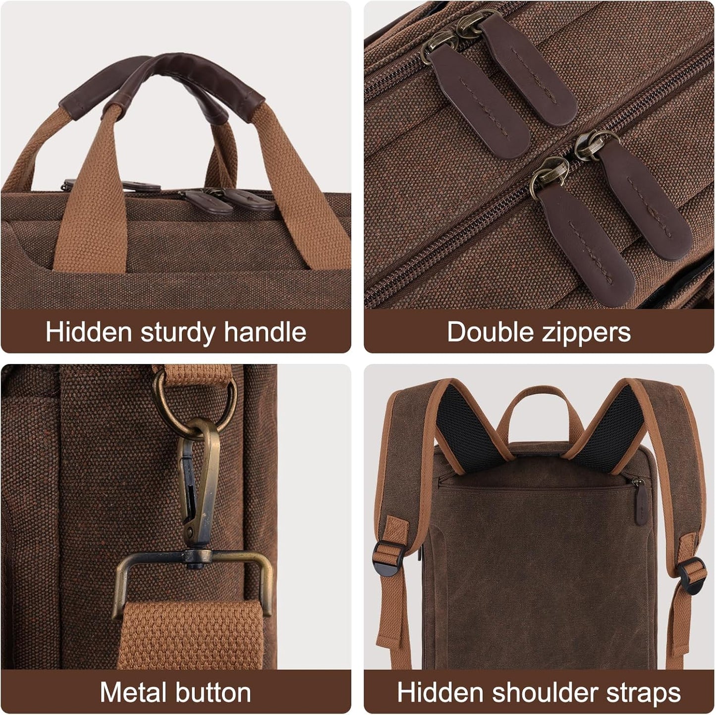 MOSISO 3 in 1 Messenger Bag for Men, 15.6 inch Computer Laptop Bag Convertible Laptop Backpack for Work Business Travel, Crossbody Satchel Briefcase Shoulder Bags Handbag Bookbag for College, Brown iMosiso