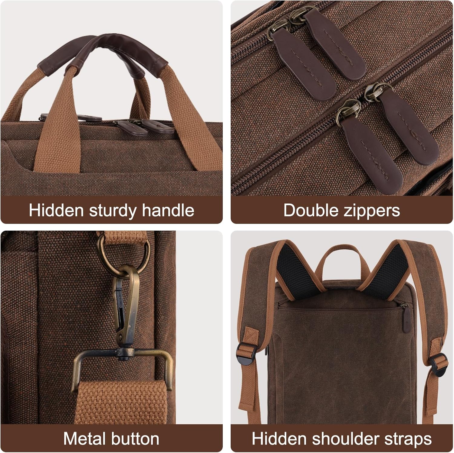 MOSISO 3 in 1 Messenger Bag for Men, 15.6 inch Computer Laptop Bag Convertible Laptop Backpack for Work Business Travel, Crossbody Satchel Briefcase Shoulder Bags Handbag Bookbag for College, Brown iMosiso
