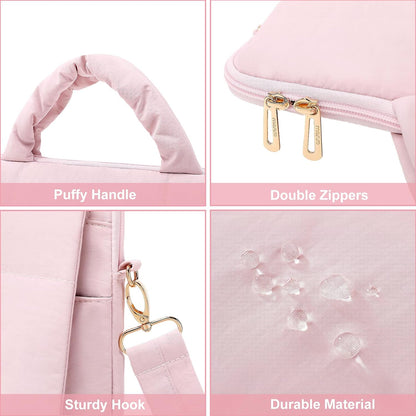 MOSISO Women Puffy Polyester 15.6 Inch Laptop Shoulder Bag, 4 Front Pockets, Removable Adjustable Strap & Rear Trolley Sleeve