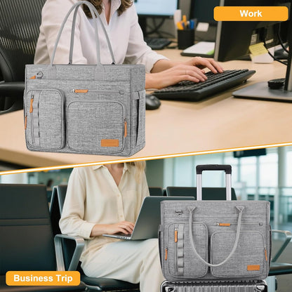 MOSISO Multi-Pocket Teacher Tote Bag, 15.6-Inch Laptop Compatible, USB Charging Port, Insulated Side Pockets & Rear Trolley Sleeve