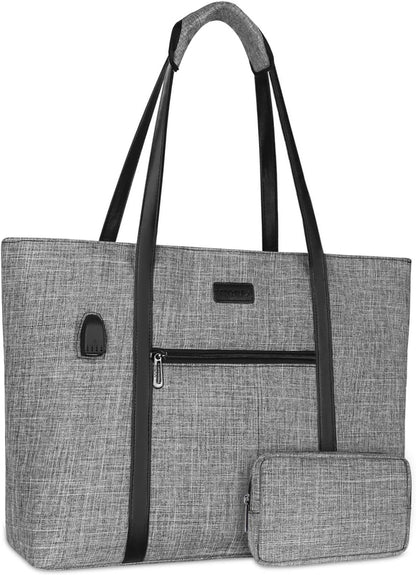 MOSISO USB Port Women’s Laptop Tote Bag, Large Work Bag with Matching Small Purse Fits 17–17.3 Inch MacBook & Chromebook Notebooks