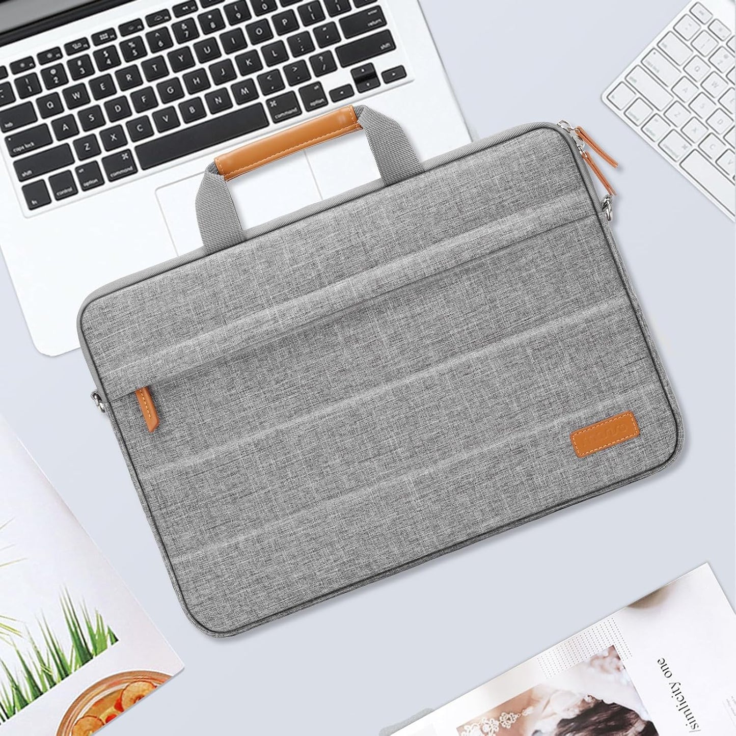 MOSISO Laptop Shoulder Bag, 15.6 inch Computer Bag Compatible with MacBook 16 inch, HP, Dell, Lenovo, Asus, Razer Notebook, Quilted Messenger Briefcase with Front Horizontal Pocket & Strap, Gray
