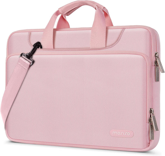 MOSISO 360 Protective Laptop Bag 13-17.3 inch, 13 13.3 14 16 17.3 inch Computer Bag Compatible with MacBook Air 13 inch/Pro 13 inch/Pro 14 inch,HP,Dell,Notebook, Laptop Carrying Case with Strap&Handle, Pink
