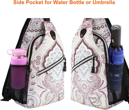 MOSISO Sling Backpack,Travel Hiking Daypack Pattern Rope Crossbody Shoulder Bag, National Style