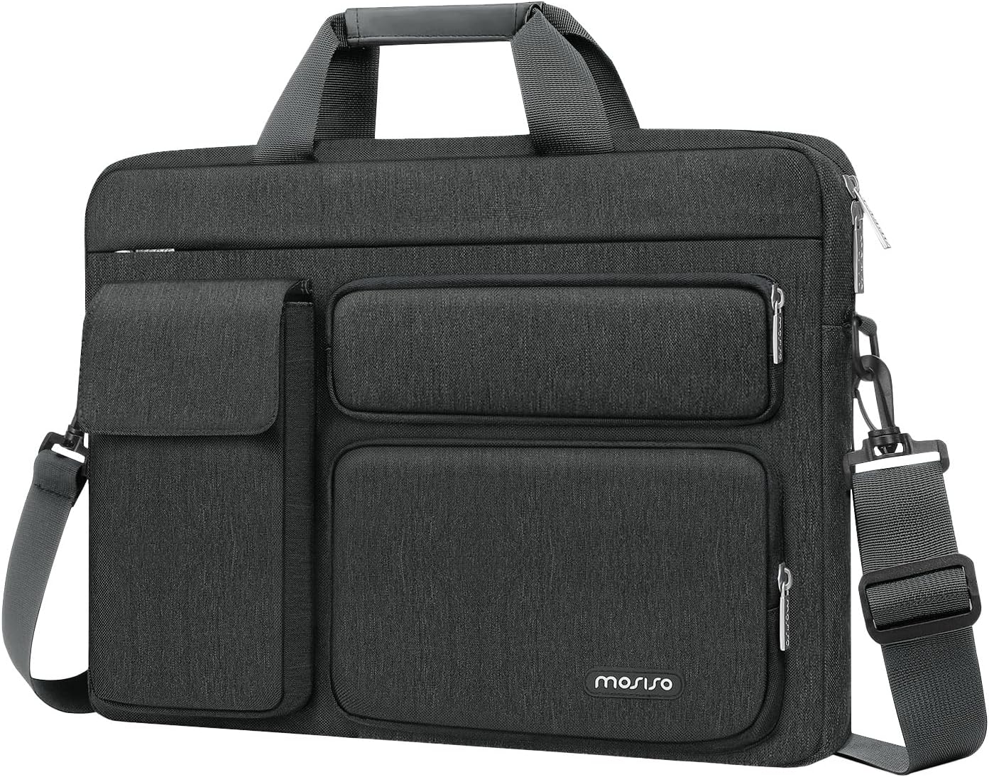 MOSISO Laptop Shoulder Bag 13-17.3 inch, 13/13.3/14/16/17.3 inch Computer Bag Compatible with MacBook Air/Pro 13 / Pro 14, HP Dell ASUS Lenovo with 2 Raised&1 Flapover&1 Horizontal Pocket&Handle&Belt