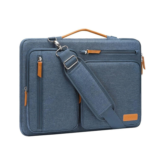 MOSISO 360 Protective Laptop Shoulder Bag,14 inch Computer Bag Compatible with MacBook Air 15 inch M4 M3 A3114 M2 A2941/Pro A1990 A1707,Side Open Messenger Bag with 4 Zipper Pockets&Handle, Haze Blue iMosiso