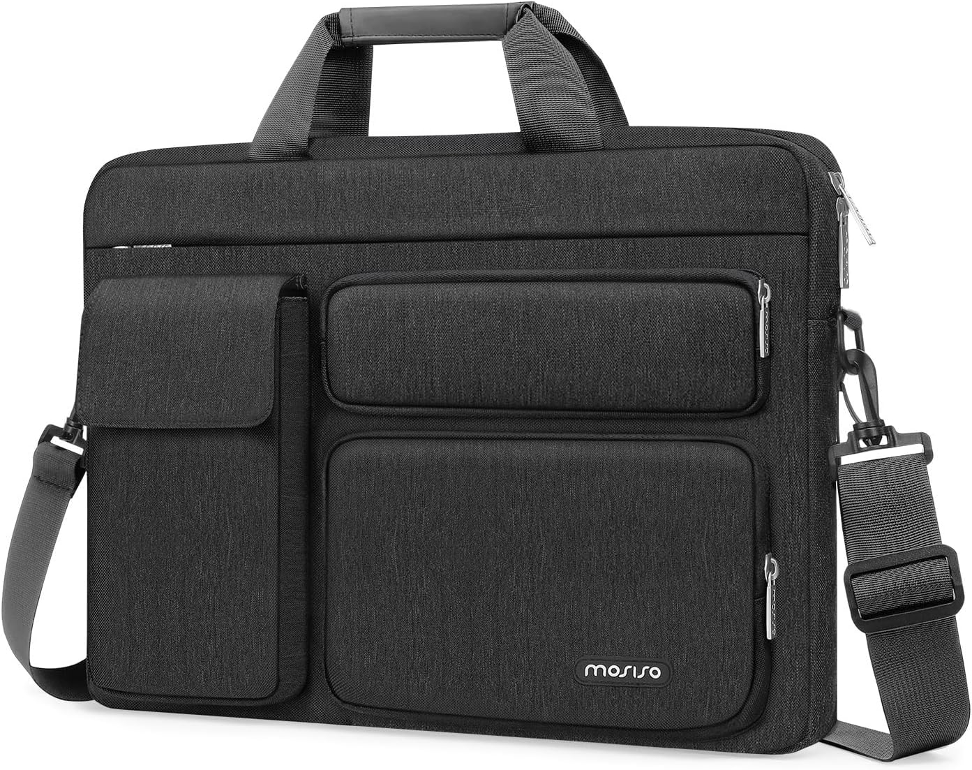MOSISO Laptop Shoulder Bag 13-17.3 inch, 13/13.3/14/16/17.3 inch Computer Bag Compatible with MacBook Air/Pro 13 / Pro 14, HP Dell ASUS Lenovo with 2 Raised&1 Flapover&1 Horizontal Pocket&Handle&Belt