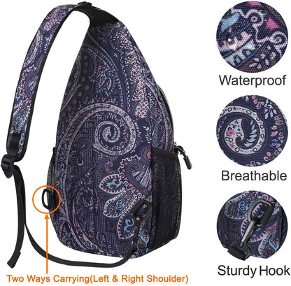 MOSISO Sling Backpack,Travel Hiking Daypack Pattern Rope Crossbody Shoulder Bag, Navy Blue Base Totem Texture
