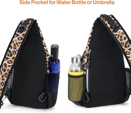 MOSISO Mini Sling Backpack,Small Hiking Daypack Pattern Travel Outdoor Sports Bag, Leopard Print