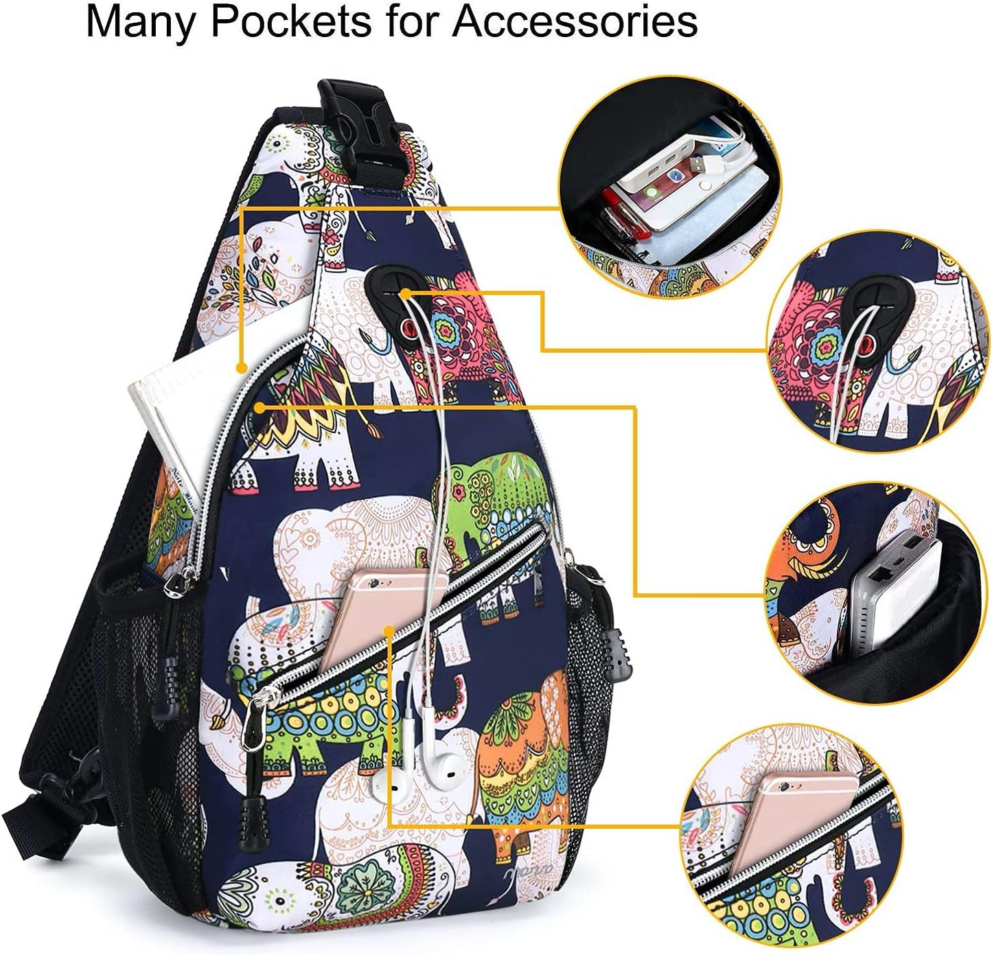 MOSISO Mini Sling Backpack,Small Hiking Daypack Pattern Travel Outdoor Sports Bag, Elephant