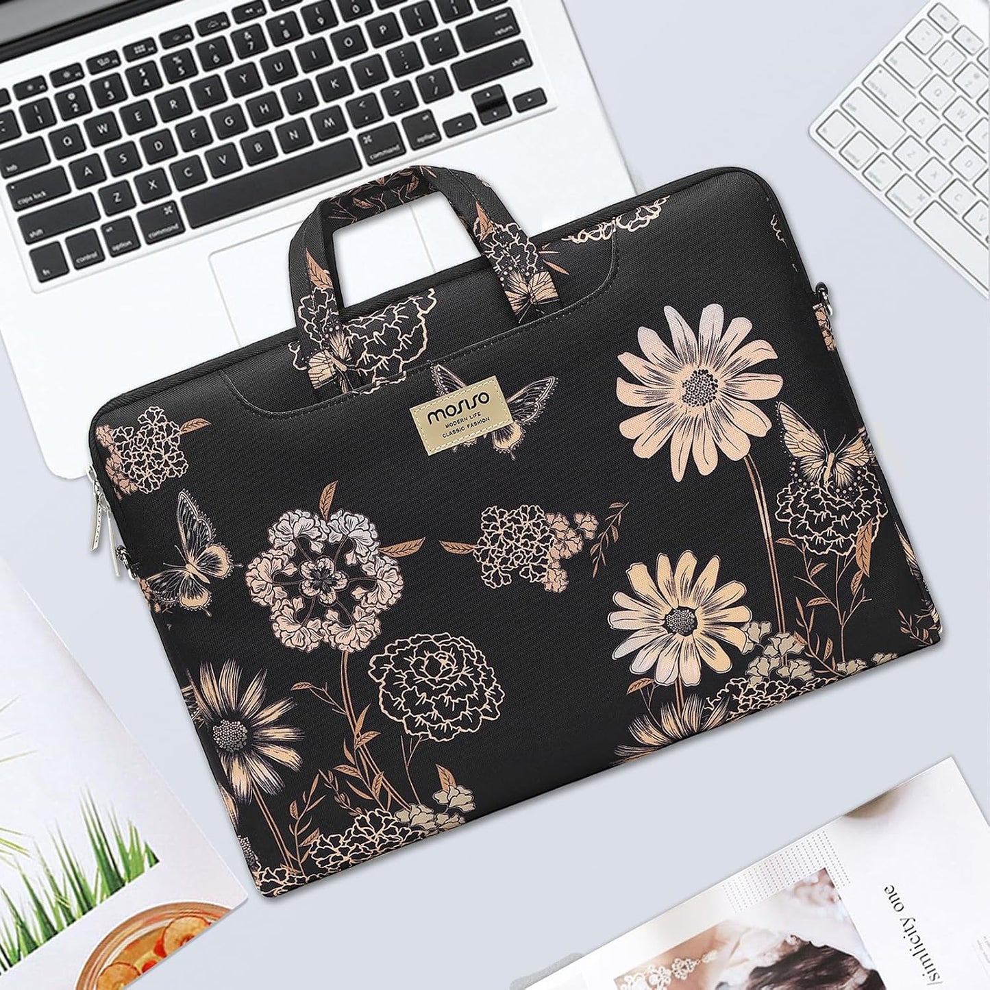 MOSISO Laptop Bag for Women, 15 inch Computer Bag Compatible with MacBook, HP, Dell, Lenovo, Asus, Notebook, 15.6 inch Laptop Shoulder Carrying Messenger Sleeve with Strap