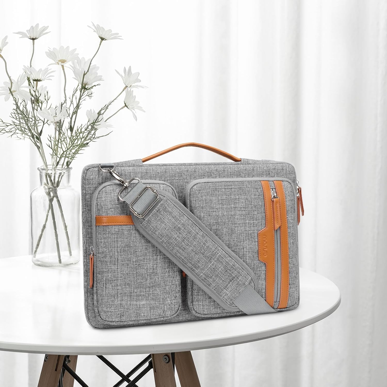 MOSISO 360 Protective Laptop Bag, 13-15.6 inch Computer Bag Compatible with MacBook Pro 14/16, HP, Dell, Asus Notebook, Side Open Sleeve with 2 Rectangle Zipper Pockets&Extendable Handle, Gray iMosiso