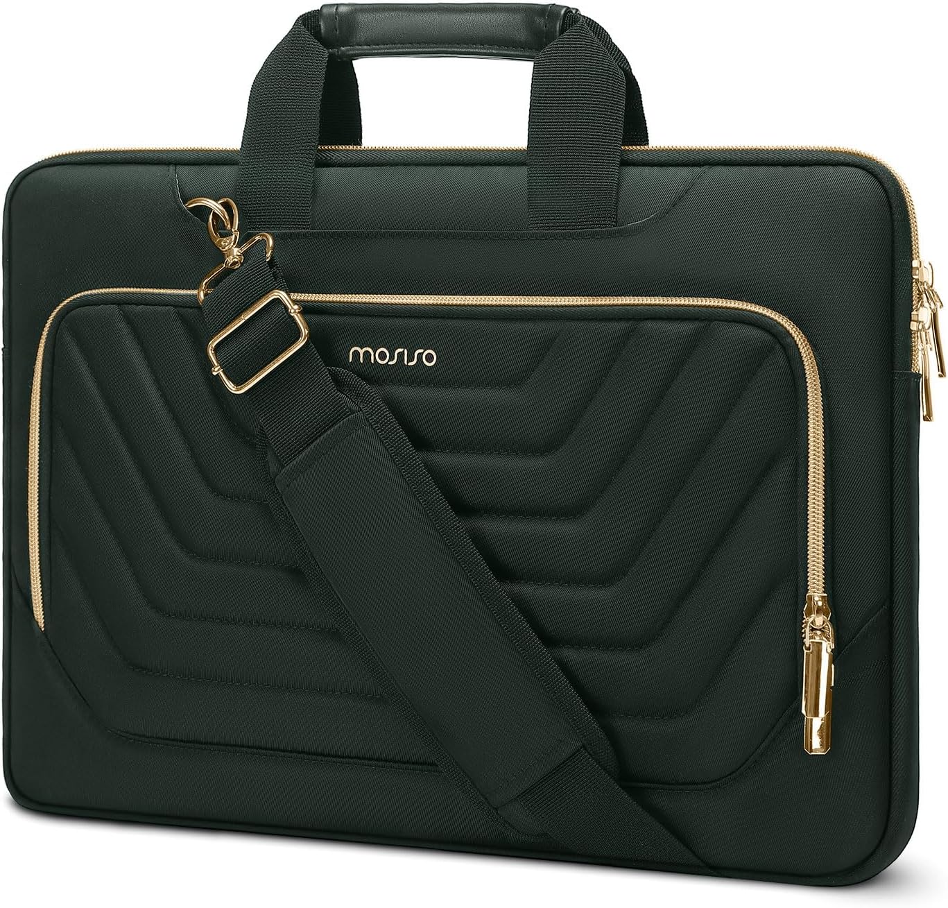 MOSISO Laptop Shoulder Bag, 15-15.6 inch Computer Bags Compatible with MacBook Pro 16 inch/Air 15 inch, HP Dell Asus, Laptop Messenge Bag with Front Inverted Trapezoid Quilted Pocket