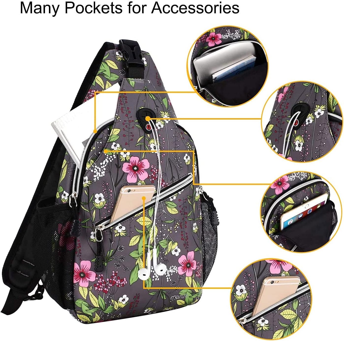 MOSISO Sling Backpack,Travel Hiking Daypack Periwinkle Crossbody Shoulder Bag, Gray