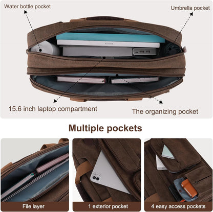 MOSISO 3 in 1 Messenger Bag for Men, 15.6 inch Computer Laptop Bag Convertible Laptop Backpack for Work Business Travel, Crossbody Satchel Briefcase Shoulder Bags Handbag Bookbag for College, Brown iMosiso