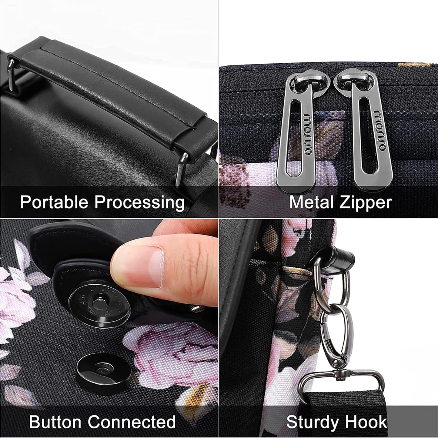 MOSISO Laptop Shoulder Bag Compatible with MacBook Pro 16 inch 2023-2019 M2 A2780 M1 A2485 A2141/Pro 15 A1398,15-15.6 inch Notebook,Peony Polyester&PU Leather Flapover Briefcase Sleeve with Belt