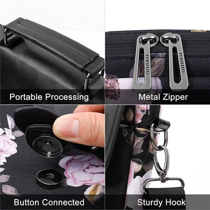 MOSISO Laptop Shoulder Bag Compatible with MacBook Pro 16 inch 2023-2019 M2 A2780 M1 A2485 A2141/Pro 15 A1398,15-15.6 inch Notebook,Peony Polyester&PU Leather Flapover Briefcase Sleeve with Belt