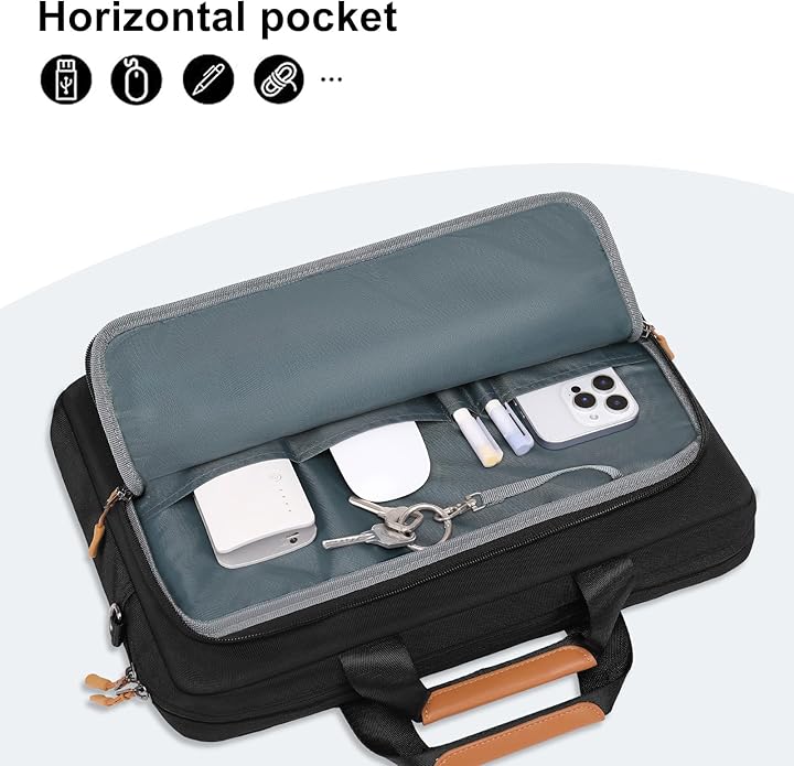 MOSISO Laptop Shoulder Messenger Bag, Computer Bag, Briefcase with Front Rectangle&Horizontal Pockets&Belt iMosiso