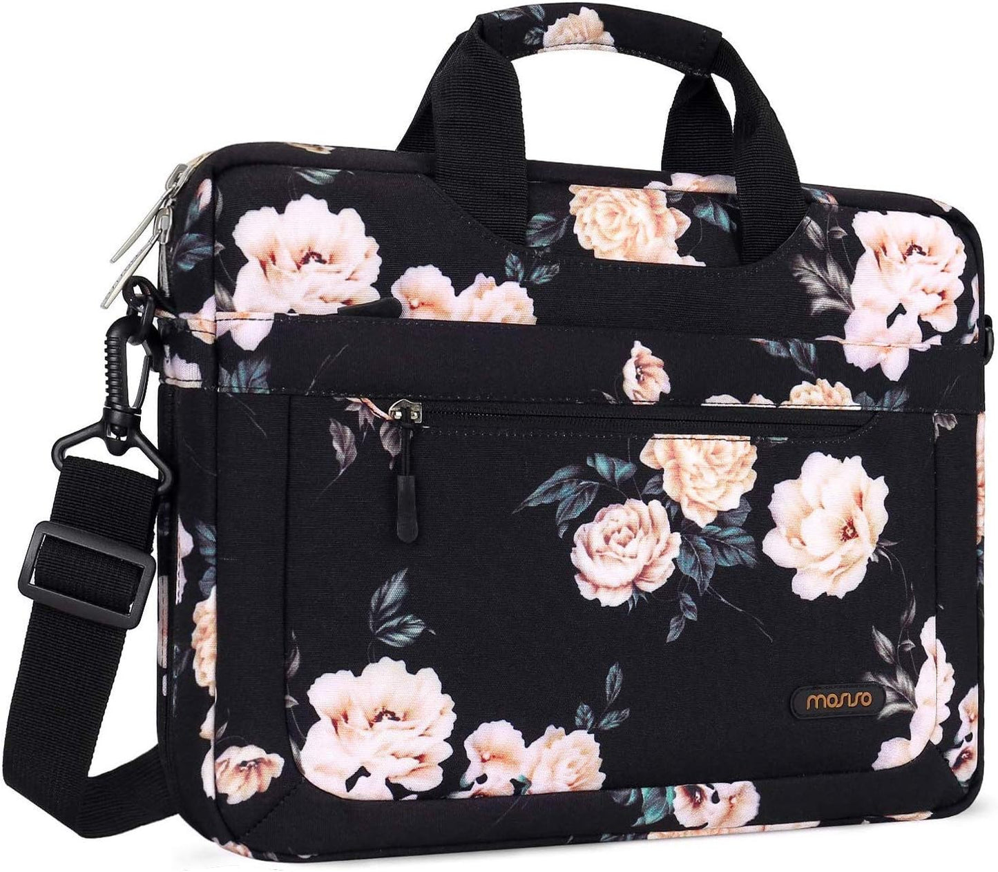 MOSISO Laptop Shoulder Bag for Women, 13.3-15.6 inch Computer Bag Compatible with MacBook Air 15 inch/Pro 16 inch, HP Dell Lenovo Asus, 15.6 inch Camellia Sleeve with Adjustable Depth at Bottom, Grey