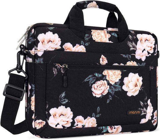 MOSISO Laptop Shoulder Bag for Women, 13.3-15.6 inch Computer Bag Compatible with MacBook Air 15 inch/Pro 16 inch, HP Dell Lenovo Asus, 15.6 inch Camellia Sleeve with Adjustable Depth at Bottom, Grey