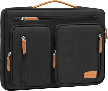 MOSISO 360‑Degree Cushioned Laptop Sleeve Case for 13‑15.6 Inch Notebooks, Multi‑Zipper‑Pocket Carrying Briefcase with Tuck‑Away Handle, Side‑Opening Zipper & Back Luggage Strap