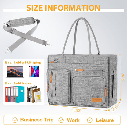 MOSISO Multi-Pocket Teacher Tote Bag, 15.6-Inch Laptop Compatible, USB Charging Port, Insulated Side Pockets & Rear Trolley Sleeve