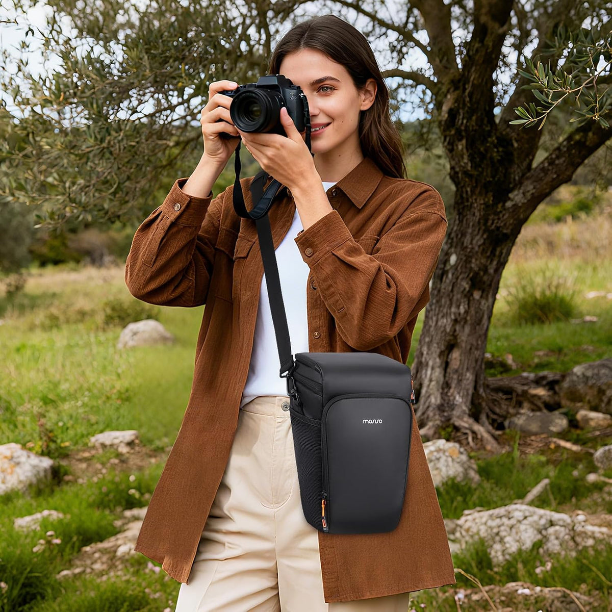 MOSISO Padded Crossbody Camera Bag with Rain Cover, Fits DSLR & 70-200/100-400mm Lenses