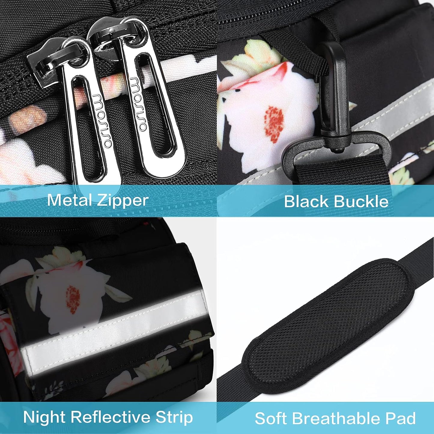 MOSISO Bike Rack Bag, Peony Waterproof Bicycle Trunk Pannier Rear Seat Pouch Cycling Bike Carrier Backseat Storage Luggage Saddle Shoulder Bag