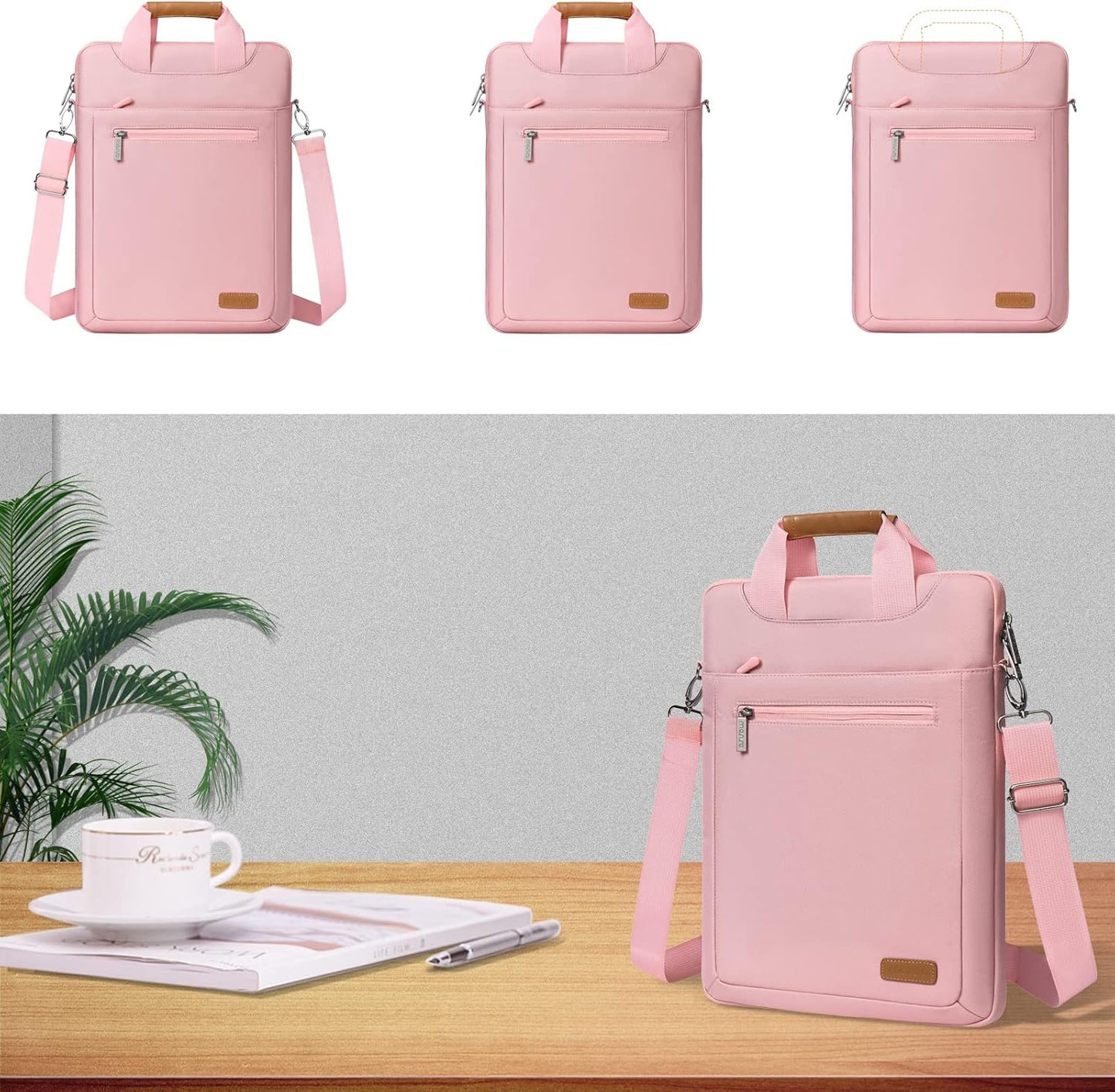 MOSISO Vertical Laptop Shoulder Bag Compatible with MacBook Air 15 inch M2 A2941 2023/Pro 16 2023-2019 M2 A2780 M1 A2485 A2141/Pro 15 A1398,15-15.6 inch Notebook with Zipper Pockets & Belt, Pink iMosiso
