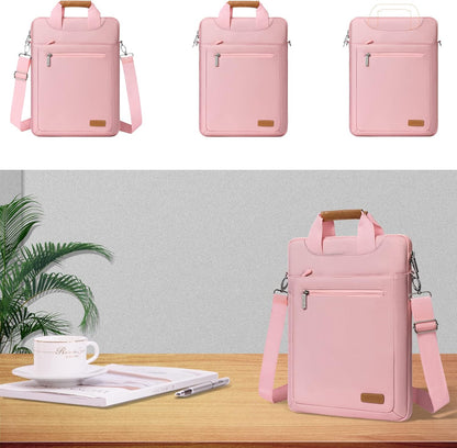 MOSISO Vertical Laptop Shoulder Bag Compatible with MacBook Air 15 inch M2 A2941 2023/Pro 16 2023-2019 M2 A2780 M1 A2485 A2141/Pro 15 A1398,15-15.6 inch Notebook with Zipper Pockets & Belt, Pink iMosiso