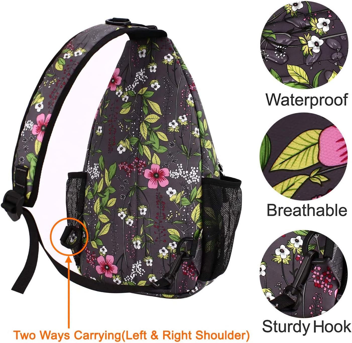 MOSISO Sling Backpack,Travel Hiking Daypack Periwinkle Crossbody Shoulder Bag, Gray