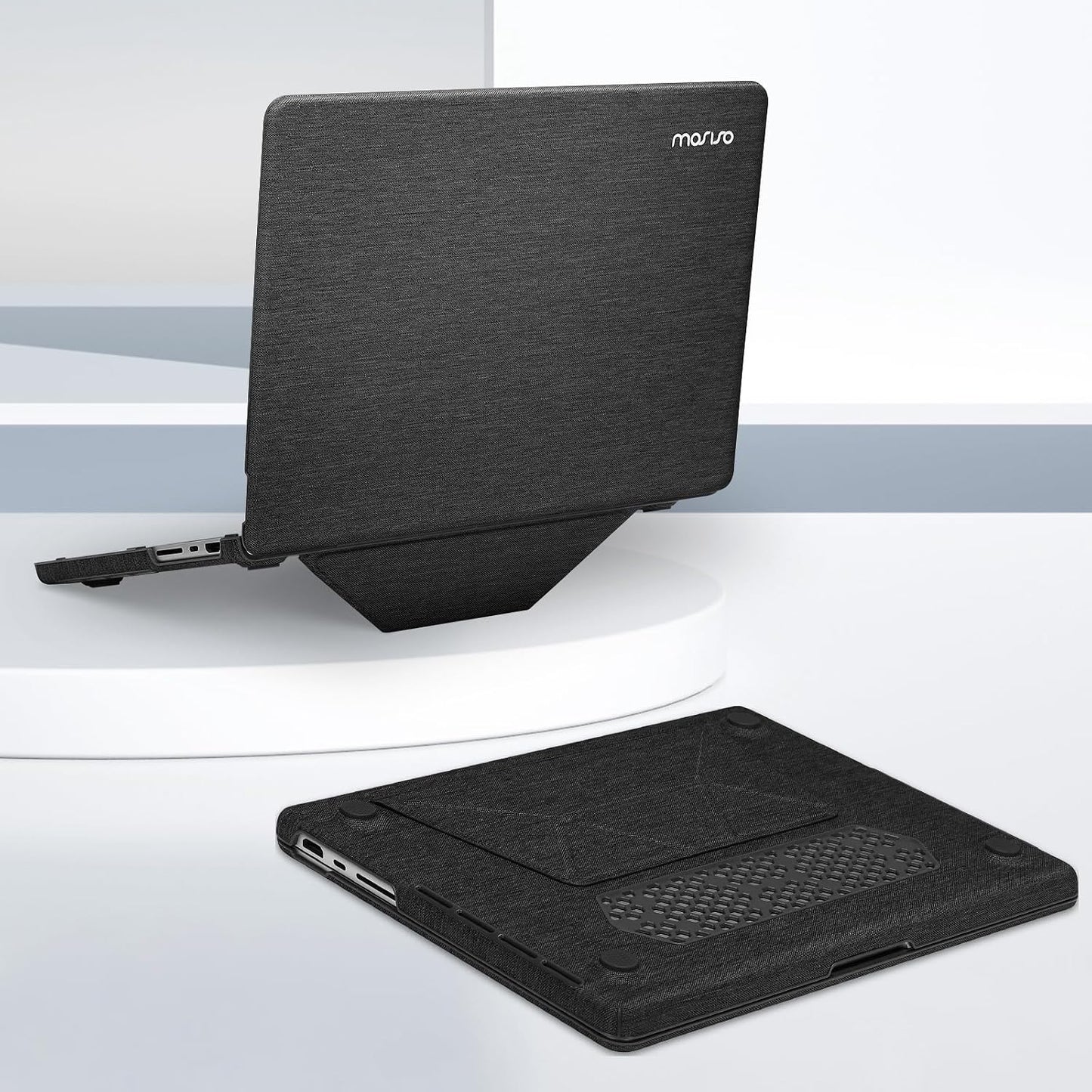 MOSISO Compatible with MacBook Pro 14 inch Case M5 2026 M4 M3 M2 M1 2025-2021 A3427 A3426 A3434 A3112 A3185 A3401 A2918 A2992 A2779 A2442, Knit Fabric Coated Hard Case with Fold Kickstand, Black