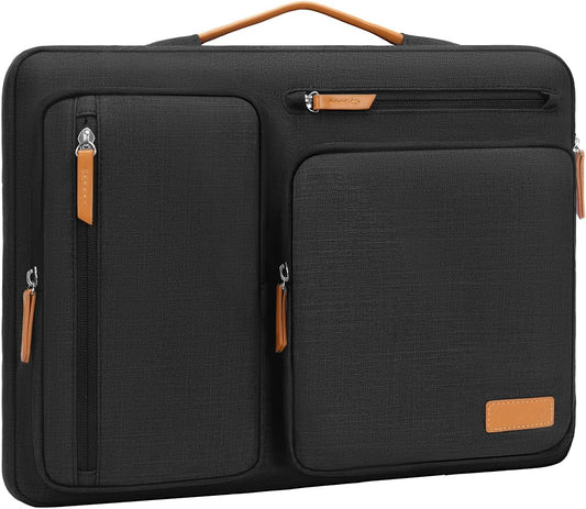 MOSISO 360 Protective Laptop Sleeve Compatible with MacBook Air/Pro, 13-13.3 inch Notebook, Compatible with MacBook Pro 14 inch M2 M1 2023-2021, Side Open Bag with 4 Zipper Pockets&Handle&Belt, Black iMosiso